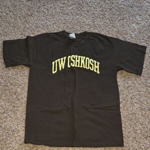 Gildan Black Short Sleeve Tee with Yellow UW Oshkosh Arch